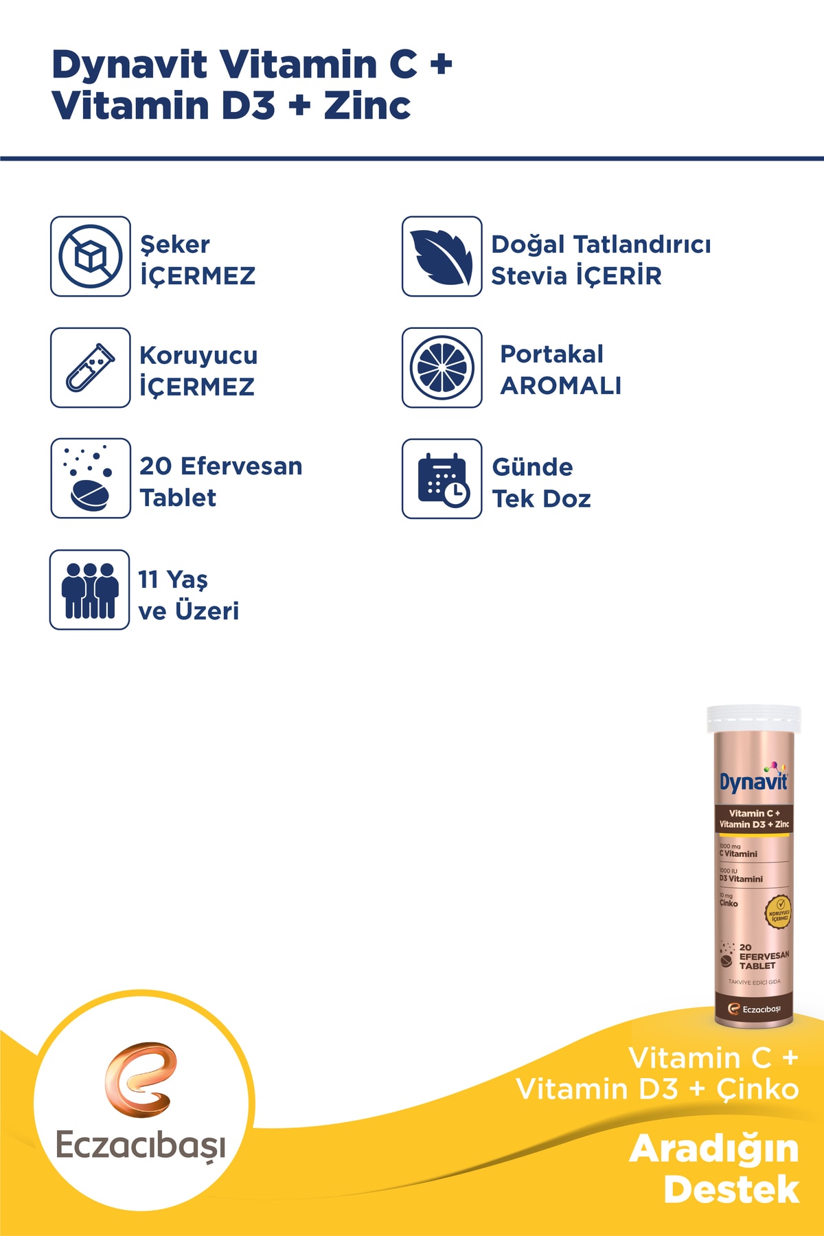Dynavit Vitamin C + Vitamin D3 + Çinko Zinc Tablet Dynavit Vitamin C + Vitamin D3 + Çinko Zinc Tablet